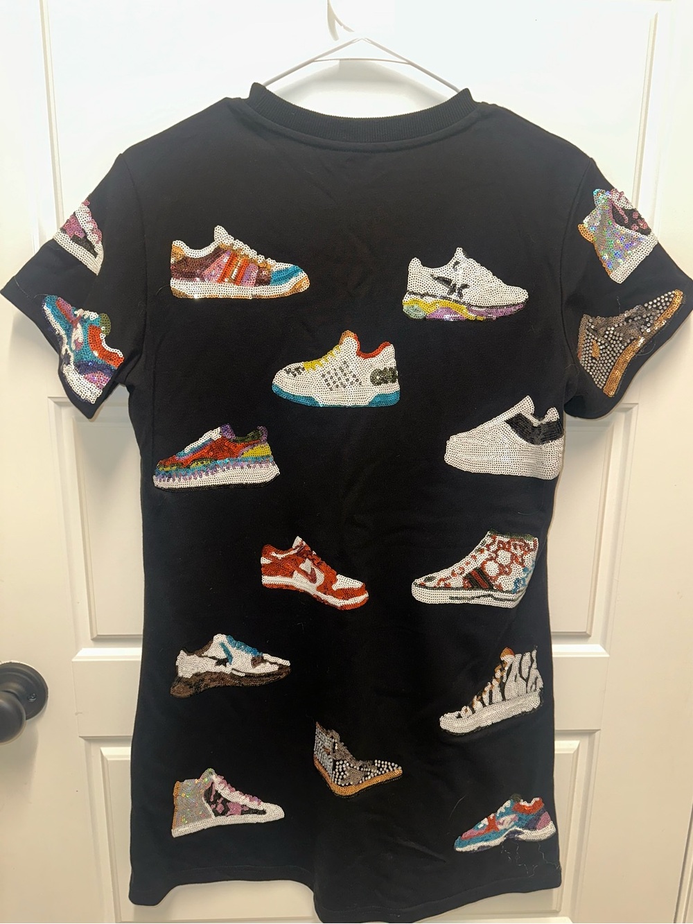QOS Black Sequin Sneaker Patch T-Shirt Dress - Picture 2 of 4